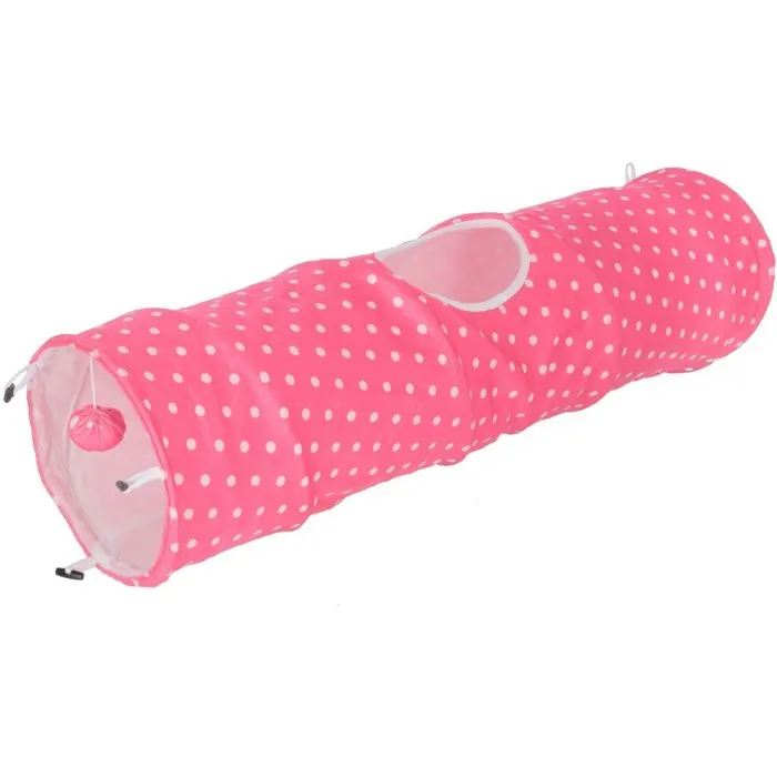 Kerbl Tunnel pour chat Puntino Rose et blanc 100 cm - Jeu pliable avec 3 entrées et balle Kerbl Tunnel pour chat Puntino Rose et blanc 100 cm - Jeu pliable avec 3 entrées et balle