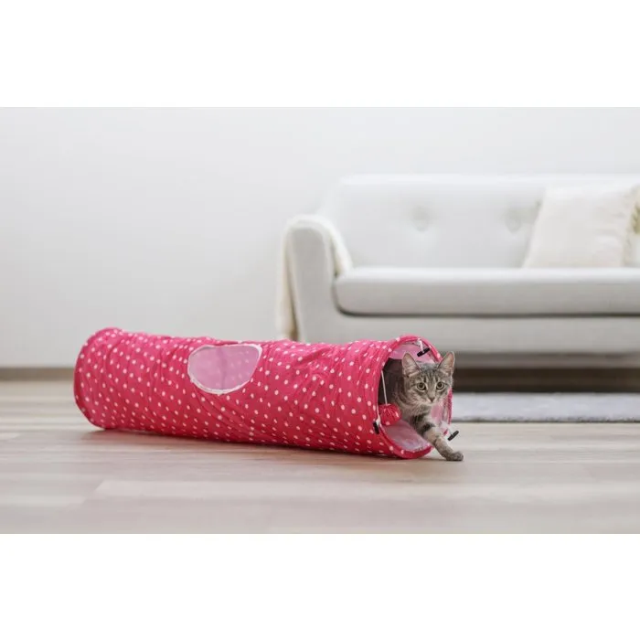 Kerbl Tunnel pour chat Puntino Rose et blanc 100 cm - Jeu pliable avec 3 entrées et balle Kerbl Tunnel pour chat Puntino Rose et blanc 100 cm - Jeu pliable avec 3 entrées et balle