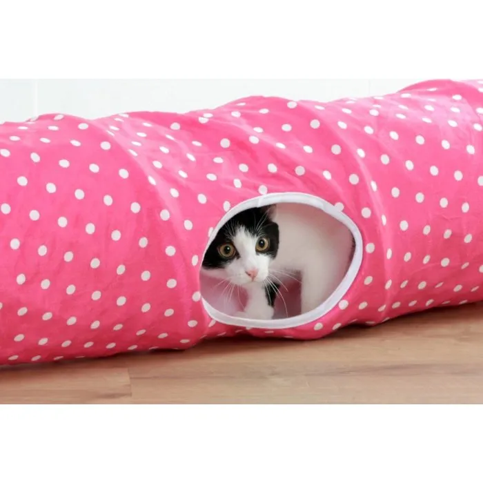 Kerbl Tunnel pour chat Puntino Rose et blanc 100 cm - Jeu pliable avec 3 entrées et balle Kerbl Tunnel pour chat Puntino Rose et blanc 100 cm - Jeu pliable avec 3 entrées et balle