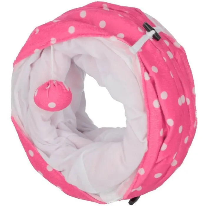 Kerbl Tunnel pour chat Puntino Rose et blanc 100 cm - Jeu pliable avec 3 entrées et balle Kerbl Tunnel pour chat Puntino Rose et blanc 100 cm - Jeu pliable avec 3 entrées et balle