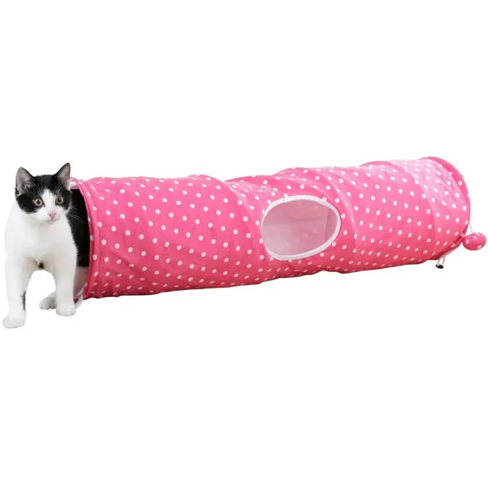 Kerbl Tunnel pour chat Puntino Rose et blanc 100 cm - Jeu pliable avec 3 entrées et balle Kerbl Tunnel pour chat Puntino Rose et blanc 100 cm - Jeu pliable avec 3 entrées et balle