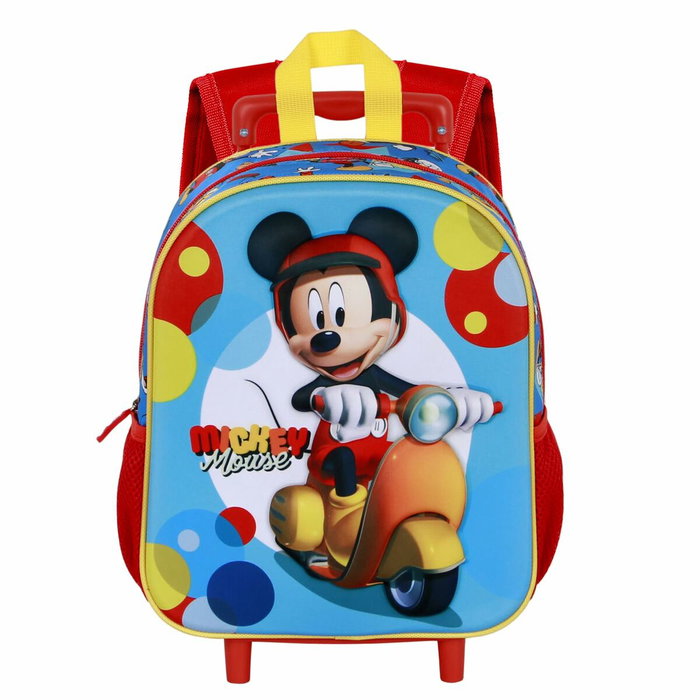 Cartable 3D avec roulettes Mickey Mouse Scooter Bleu Rouge 26 x 13 x 34 cm