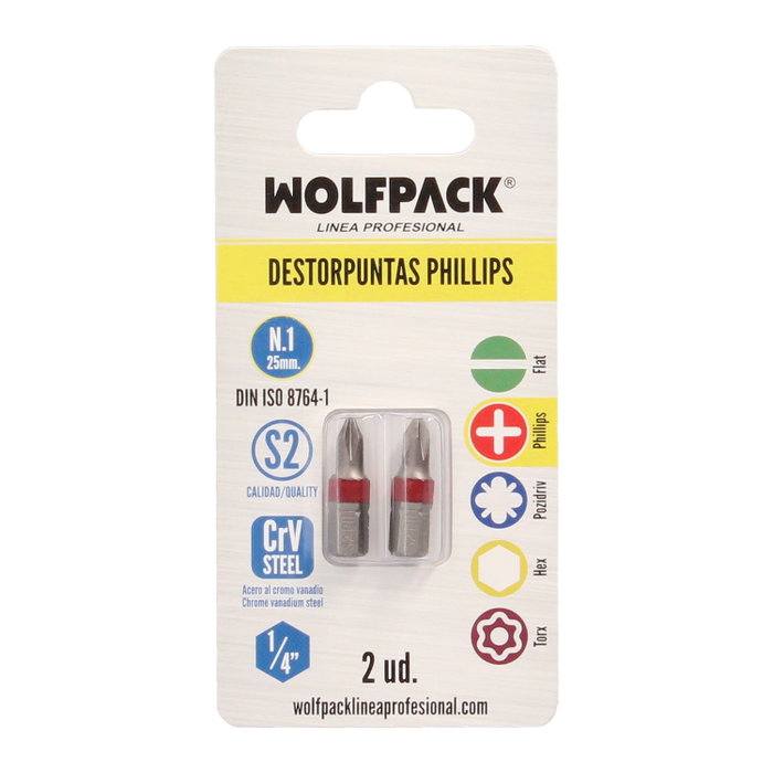 WOLFPACK LINEA PROFESIONAL Embouts de dévissage Phillips N.1 (2 pièces)
