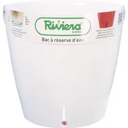 Riviera Pot de Fleurs avec Réserve d'Eau EVA NEW Rond - 35 cm de Diamètre, 33 cm de Hauteur - Blanc - RIVIERA