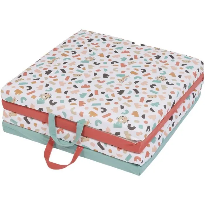 Tineo Tapis d'éveil Malin - Tapis évolutif multifonction 3-en-1 (120 x 120 cm) avec motifs géométriques et animaux rigolos