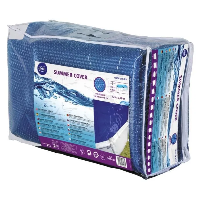 GRE Bâche à bulles d'été pour piscine ovale 7.30m x 3.75m, anti-UV, épaisseur 0.18mm, pour chauffage et protection GRE Bâche à bulles d'été pour piscine ovale 7.30m x 3.75m, anti-UV, épaisseur 0.18mm, pour chauffage et protection