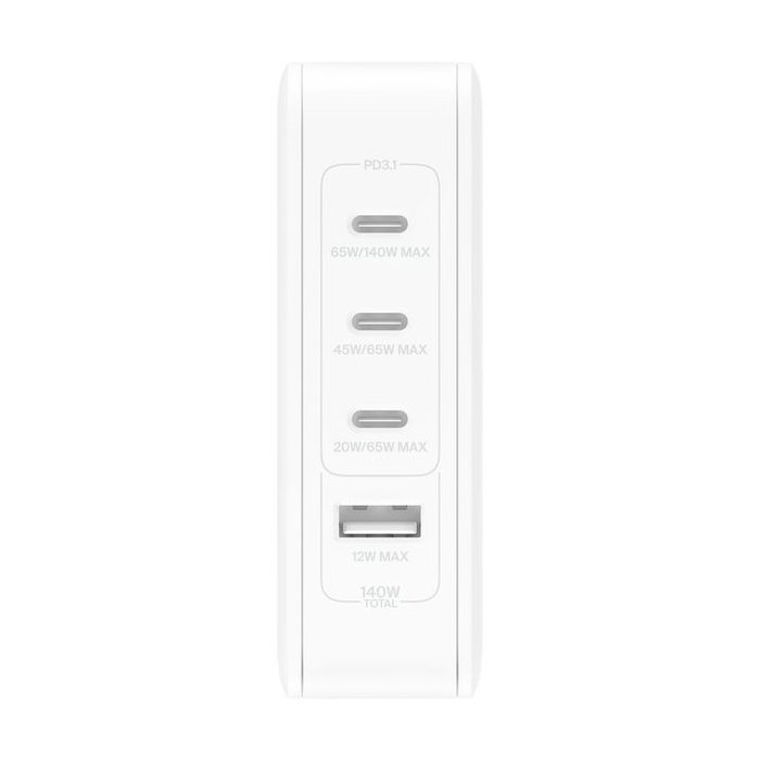 Belkin WCH014btWH BoostCharge Pro 140W Chargeur Murale GaN 3 Ports USB-C 1 USB-A Blanc Belkin WCH014btWH BoostCharge Pro 140W Chargeur Murale GaN 3 Ports USB-C 1 USB-A Blanc