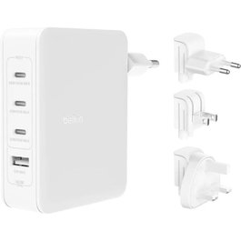 Belkin WCH014btWH BoostCharge Pro 140W Chargeur Murale GaN 3 Ports USB-C 1 USB-A Blanc