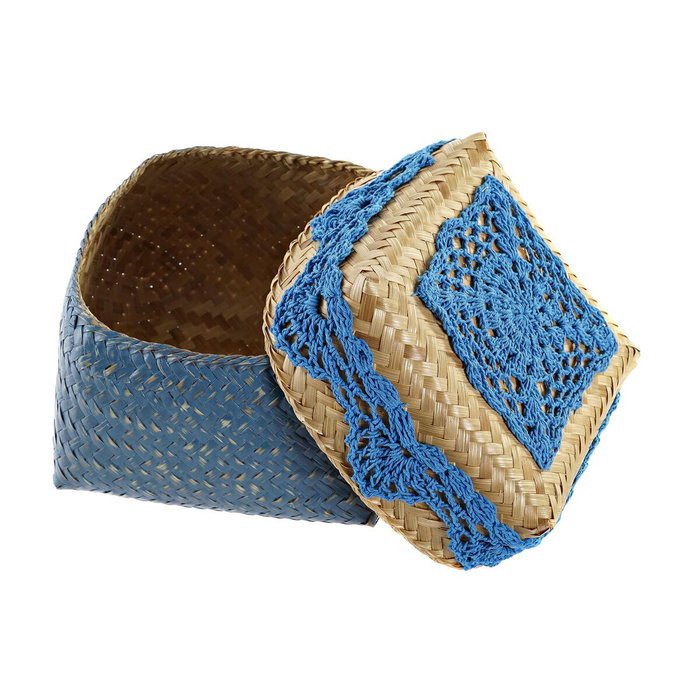 Set de boîtes décoratives DKD Home Decor Bleu Turquoise Naturel Gris clair Bambou Boho Set de boîtes décoratives DKD Home Decor Bleu Turquoise Naturel Gris clair Bambou Boho