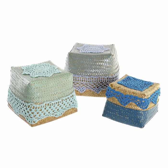 Set de boîtes décoratives DKD Home Decor Bleu Turquoise Naturel Gris clair Bambou Boho Set de boîtes décoratives DKD Home Decor Bleu Turquoise Naturel Gris clair Bambou Boho