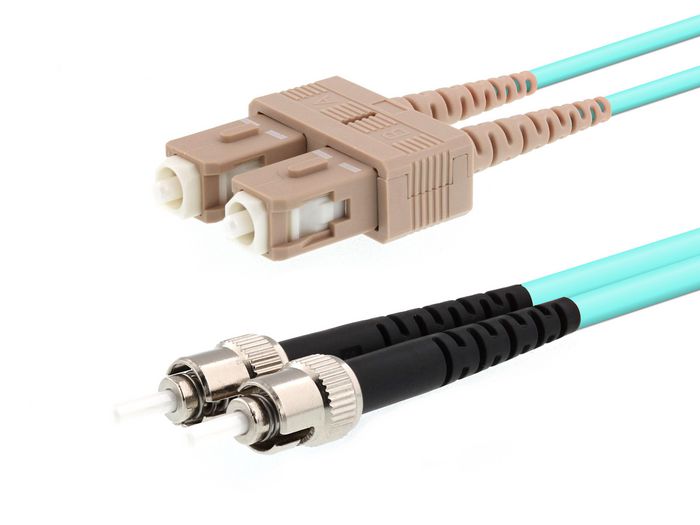 MicroConnect Câble fibre optique duplex OM3 multimode 50/125μm, connecteurs ST-SC, bleu aqua, 2 mètres MicroConnect Câble fibre optique duplex OM3 multimode 50/125μm, connecteurs ST-SC, bleu aqua, 2 mètres