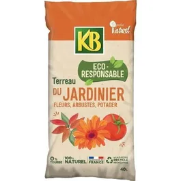 KB Terre du jardinier UAB 40L - Terreau universel 100% naturel sans tourbe pour plantations, floraisons et récoltes abondantes - Fabriqué en France
