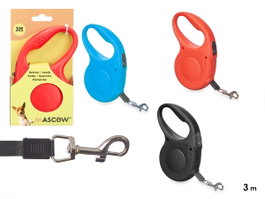 MASCOW Lot de 3 laisses extensibles Flexi Mascota 3 mètres - Bleu, Noir, Rouge