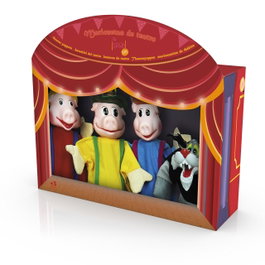 TACHAN - Set de 4 marionnettes à main 'Les Trois Petits Cochons' avec théâtre de jeu en boîte, jeu créatif pour enfant +3 ans