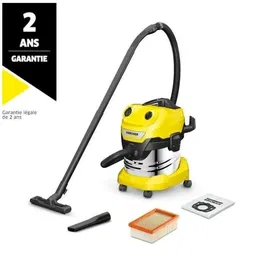 Kärcher WD 4 S V-20/5/22 Aspirateur eau et poussière - 20 L, 1000 W, Cuve inox, pour gros travaux et atelier