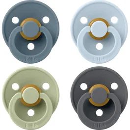 Bibs Sucette bébé Embout rond - Pack de 4 - Caoutchouc naturel - Couleurs assorties