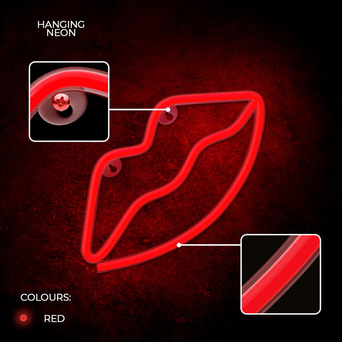 Forever Lampe Néon LED Lips Rouge - Décoration Murale avec Support, Alimentation USB ou Piles, 28x5 cm