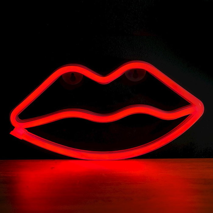 Forever Lampe Néon LED Lips Rouge - Décoration Murale avec Support, Alimentation USB ou Piles, 28x5 cm