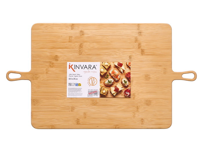 KINVARA Planche à servir carrée en bambou avec 2 anses, lot de 6