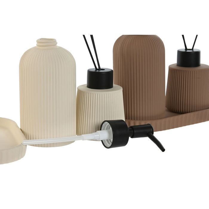 Ensemble de Bain Home ESPRIT Crème Terre cuite ABS Dolomite 17 x 9 x 2 cm 3 Pièces (2 Unités)