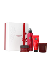 Rituals Coffret The Ritual Of Ayurveda : Gant de crème corporelle équilibrante 100 ml, gommage raffraichissant 125 g, bougie parfumée florale 140 g, mousse douche 200 ml