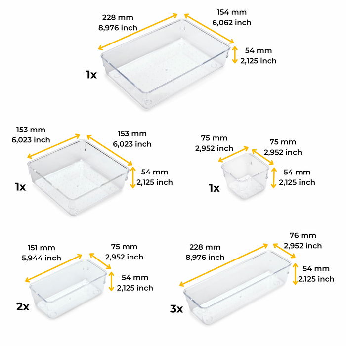 Emuca Kit de 8 seaux organisateurs Cube pour tiroirs, Plastique, Transparent