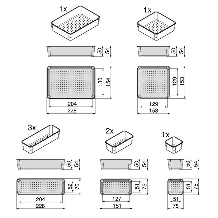 Emuca Kit de 8 seaux organisateurs Cube pour tiroirs, Plastique, Transparent