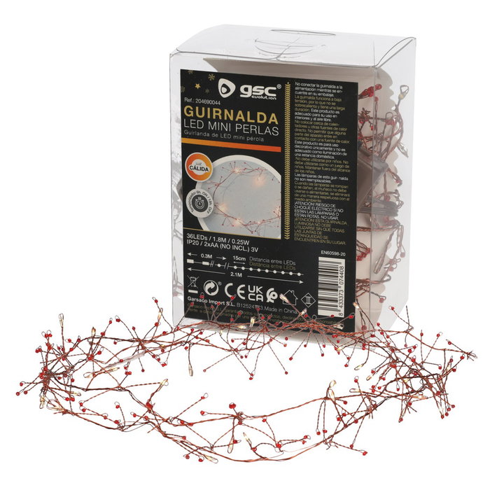 GSC Evolution Guirlande LED de mini perles rouges 1,8 m Lumière chaude GSC Evolution Guirlande LED de mini perles rouges 1,8 m Lumière chaude