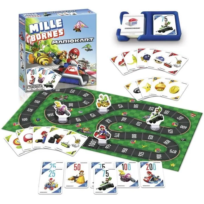 Dujardin - Jeu de Cartes Mille Bornes - Edition Mario Kart 2023 - Pour 2 à 6 Joueurs - Parcourez les 1000 Bornes avec Mario, Peach et Luigi