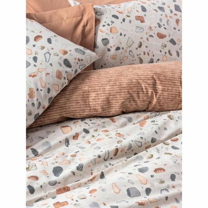 BigBuy Home Parure de couette en coton renforcé Caramel et Blanc, 220 x 240 cm