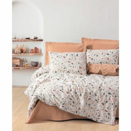 BigBuy Home Parure de couette en coton renforcé Caramel et Blanc, 220 x 240 cm