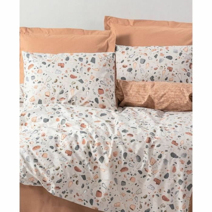 BigBuy Home Parure de couette en coton renforcé Caramel et Blanc, 220 x 240 cm