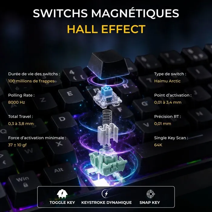 The G-Lab Keyz Titanium HE - Clavier Gamer Magnétique AZERTY Compact 65% - Noir RGB