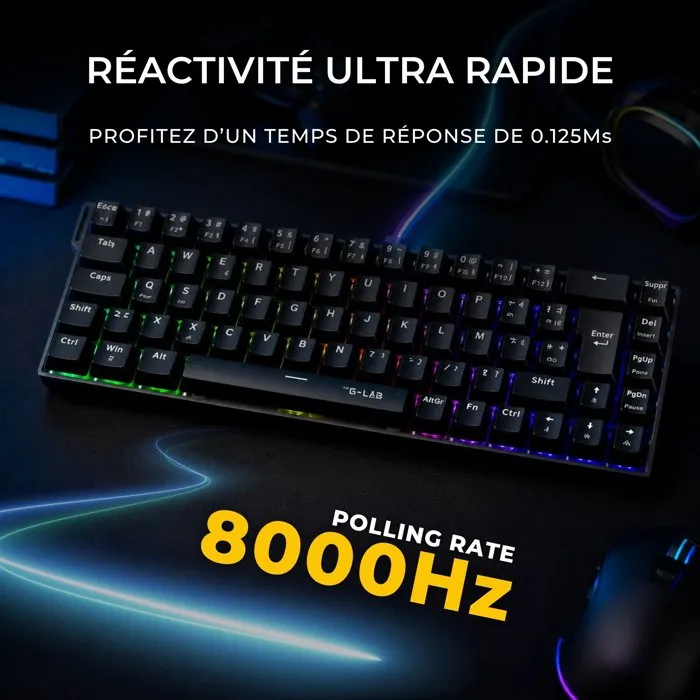 The G-Lab Keyz Titanium HE - Clavier Gamer Magnétique AZERTY Compact 65% - Noir RGB