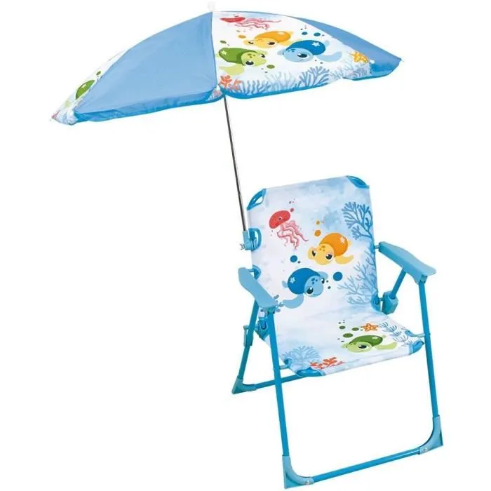Fun House Chaise Ma Petite Carapace Tortue avec Parasol 65 cm - Mobilier de jardin pour enfant - Jeux Olympiques Paris 2024 - H.53 x L.38,5 x P.37,5 cm