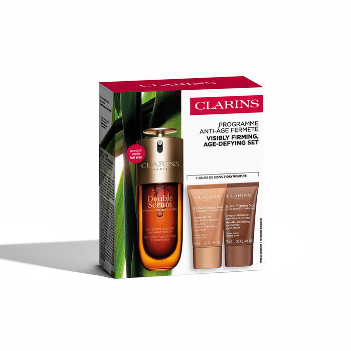 Clarins - Coffret de 4 sérums doubles, crème jour & nuit et contour des yeux - Formule 21 extraits végétaux anti-âge pour hydratation et raffermissement de la peau
