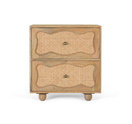 GINER Y COLOMER - Table de nuit en bois de manguier avec 2 tiroirs à façade en canne tressée - Design artisanal - Dimensions 60x40x65 cm - Finition naturelle