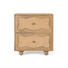 GINER Y COLOMER - Table de nuit en bois de manguier avec 2 tiroirs à façade en canne tressée - Design artisanal - Dimensions 60x40x65 cm - Finition naturelle