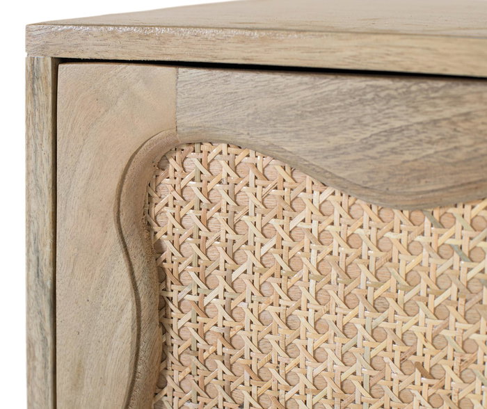 GINER Y COLOMER - Table de nuit en bois de manguier avec 2 tiroirs à façade en canne tressée - Design artisanal - Dimensions 60x40x65 cm - Finition naturelle
