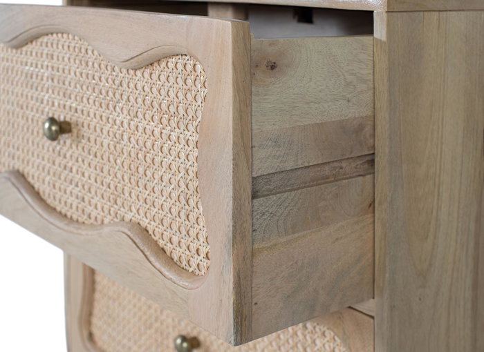 GINER Y COLOMER - Table de nuit en bois de manguier avec 2 tiroirs à façade en canne tressée - Design artisanal - Dimensions 60x40x65 cm - Finition naturelle