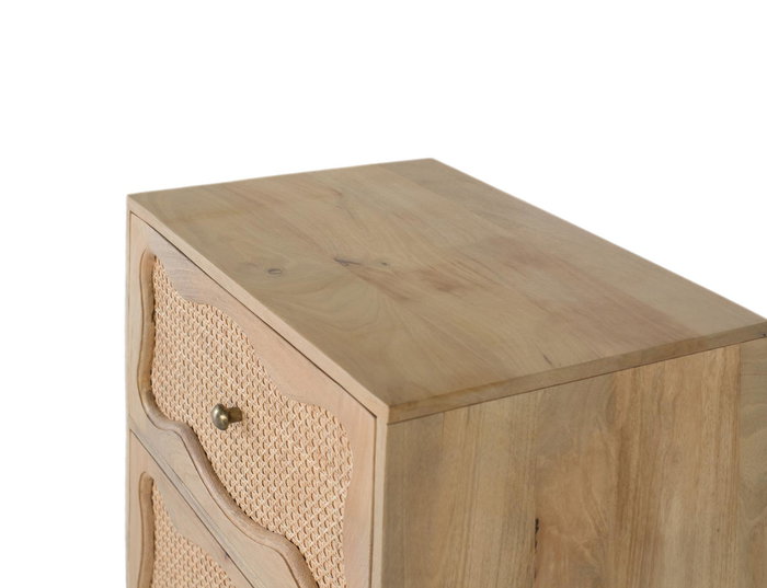 GINER Y COLOMER - Table de nuit en bois de manguier avec 2 tiroirs à façade en canne tressée - Design artisanal - Dimensions 60x40x65 cm - Finition naturelle