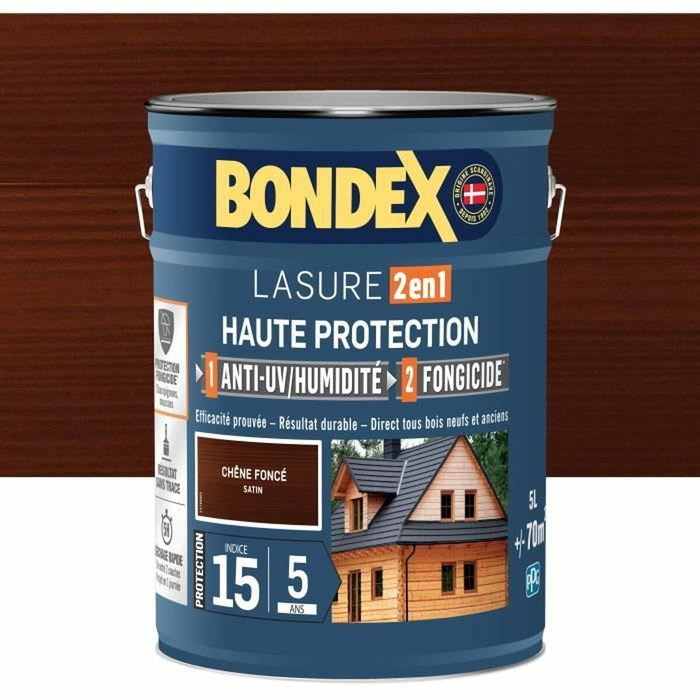 Bondex Lasure 2 en 1 Haute Protection Chêne Foncé Satiné 5 L