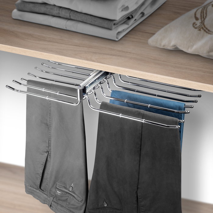 Emuca Porte-pantalons double amovible Self pour armoire., Chromé, Acier et Plastique.
