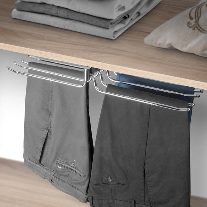 Emuca Porte-pantalons double amovible Self pour armoire., Chromé, Acier et Plastique.