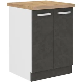LASSEN Meuble bas 2 portes battantes - Gris mat - 60 cm
