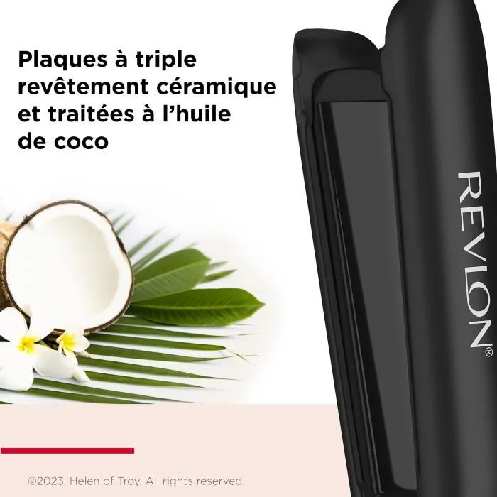 Revlon RVST2211P Lisseur Smoothstay à huile de coco - 25mm, bords biseautés, arrêt automatique, pochette de voyage incluse - Noir