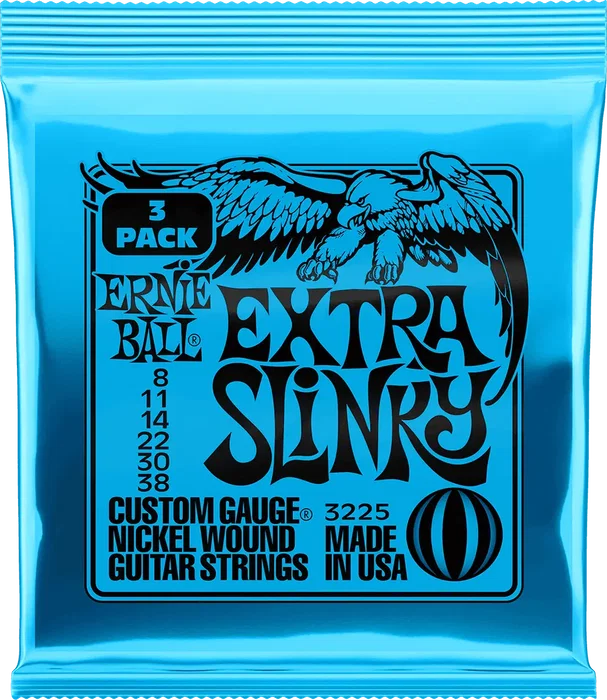 ERNIEBALL Extra Slinky 8-38 Tripack (3) Cordes pour Guitare Électrique, Calibres .008-.038
