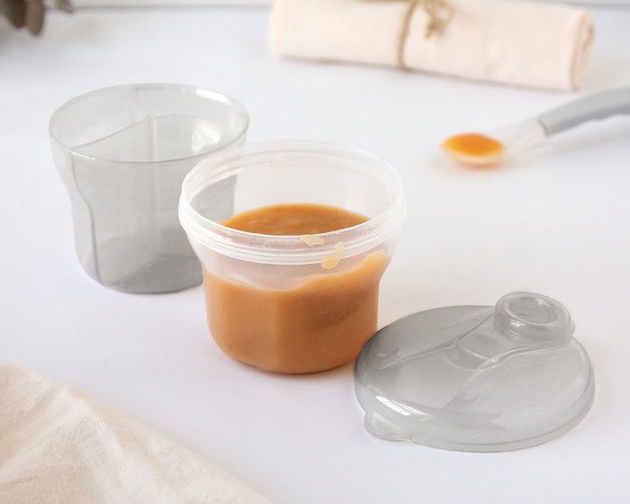KioKids Dispensateur pour lait en poudre bébé 3 compartiments transparents gris - Compatible lave-vaisselle et stérilisateur