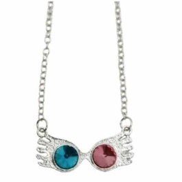 THE CARAT SHOP Colgante Gafas Luna Lovegood Harry Potter - Collier Pendentif à Lunettes en Alliage de Zinc avec Cristaux Bleus et Roses