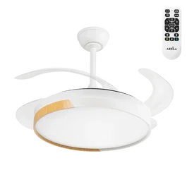 Ventilateur de Plafond LED Blanc/Haya 45W 4400LM CCT, Moteur DC Ultra Silencieux, Fonction Été/Hiver, avec Télécommande et Pales Rétractables